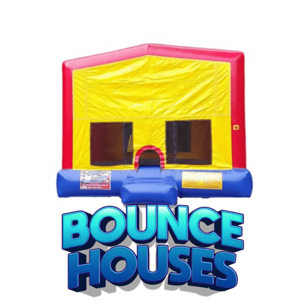 yellow, blue and red bounce houses