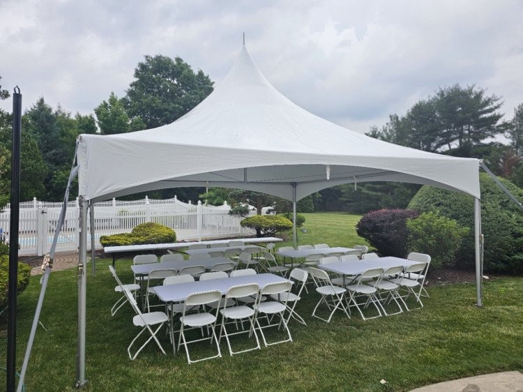 20 FT x 40 FT High Peak Package (Tent, Tables, Chairs) 20 FT x 40 FT High Peak Package (Tent, Tables, Chairs)