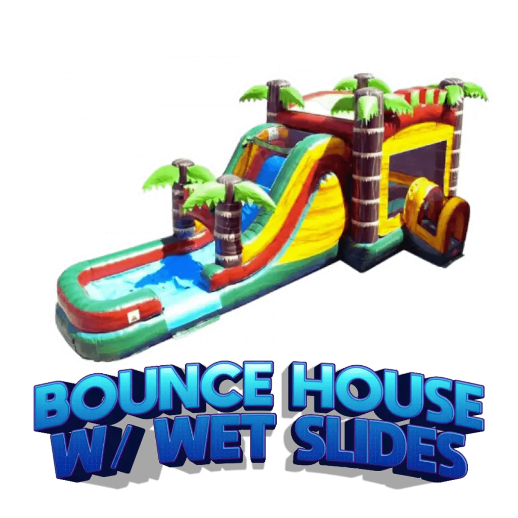 TROPICAL bounce house w/wet slides