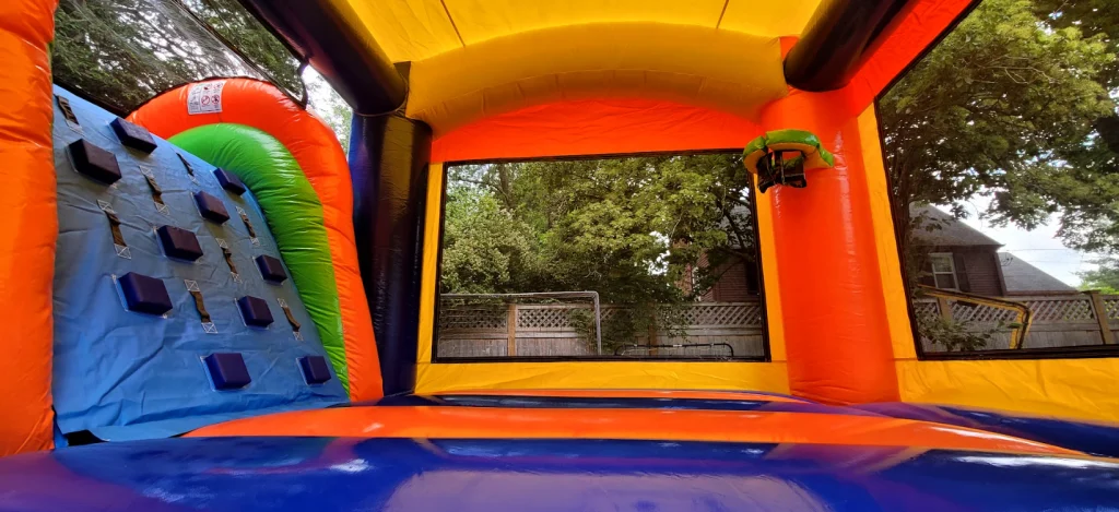 multi-color bounce house inside view