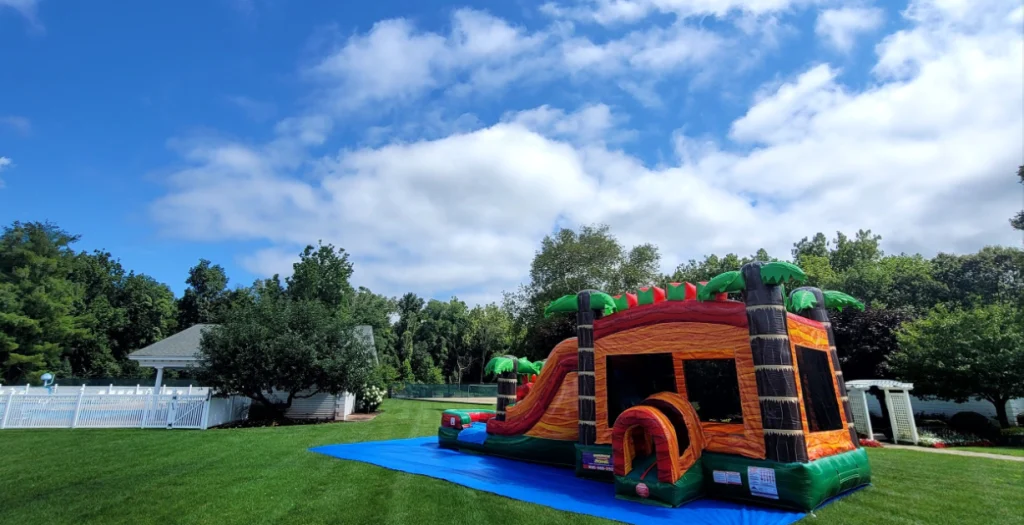 jungle orange bounce house outdoor set-up